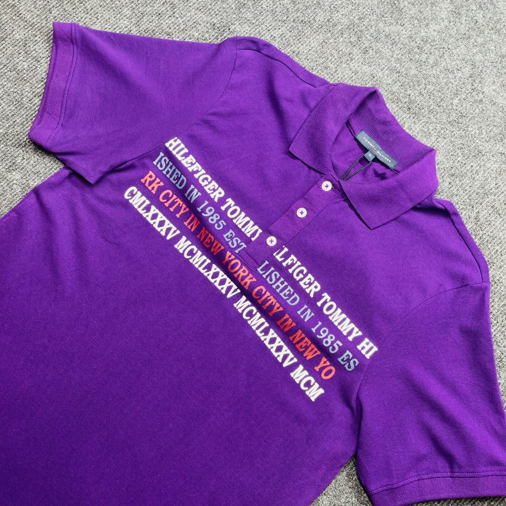 Tommy Hilfiger Polo Shirt Mens Large Purple Graphic New York 1985 NWT Preppy